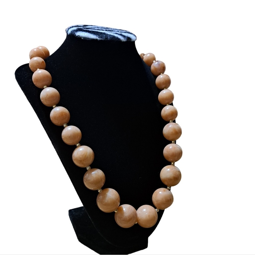 Handmade Women's Acrylic Round Beads Tan Necklace Size 15.5 Inches